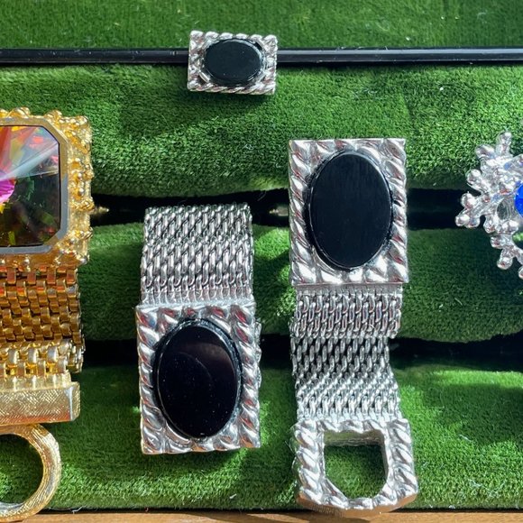 Men's Vintage Cufflinks & tie pins Lot Of 3 Dante 60s 70s Deco MCM Gold Silver - Picture 5 of 7